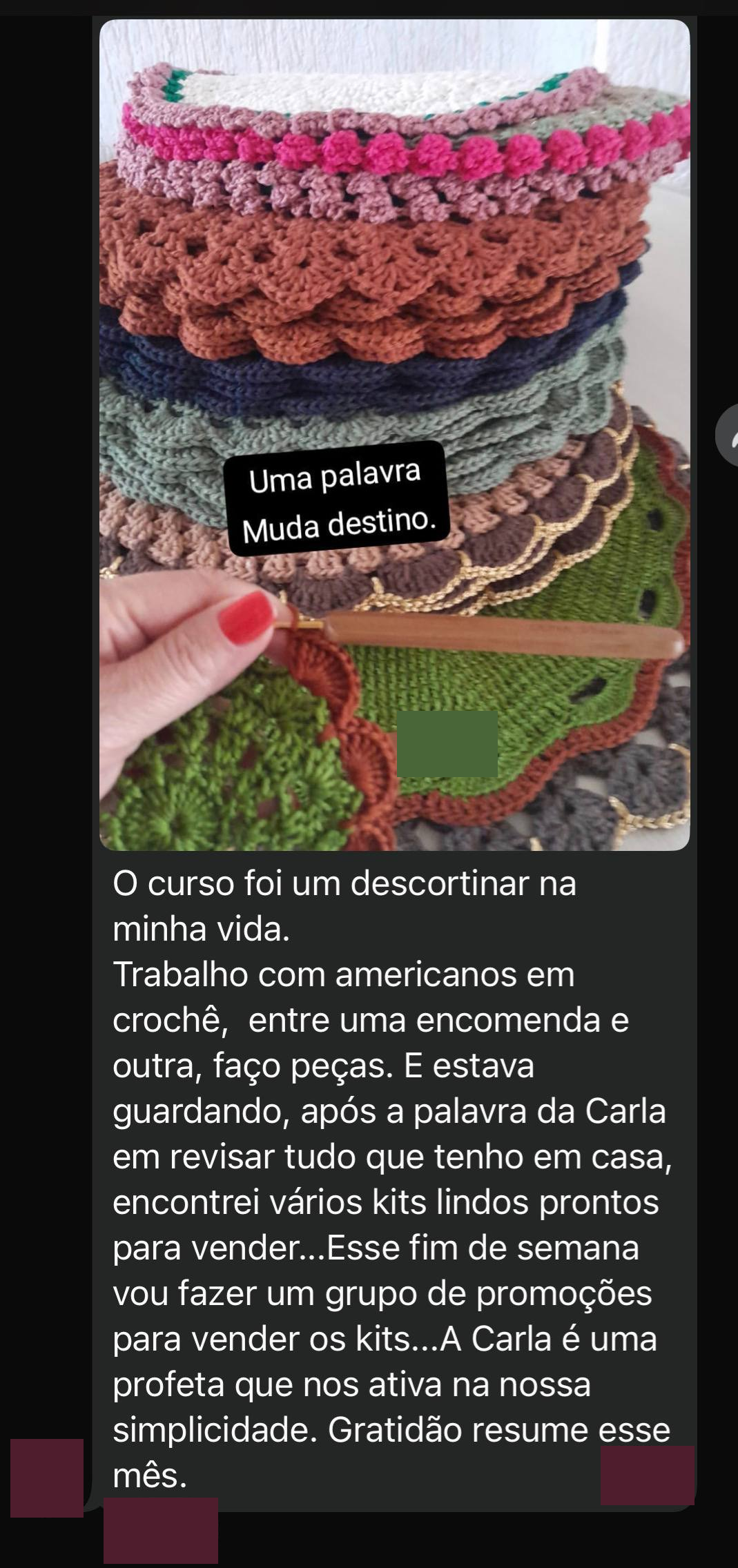 Testemunho anônimo de aluna 1